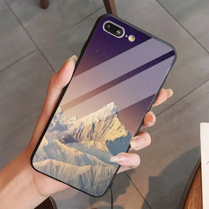 

Natural scenery Snow mountain Phone Case Tempered glass For iphone 5C 6 6S 7 8 plus X XS XR 11 PRO MAX