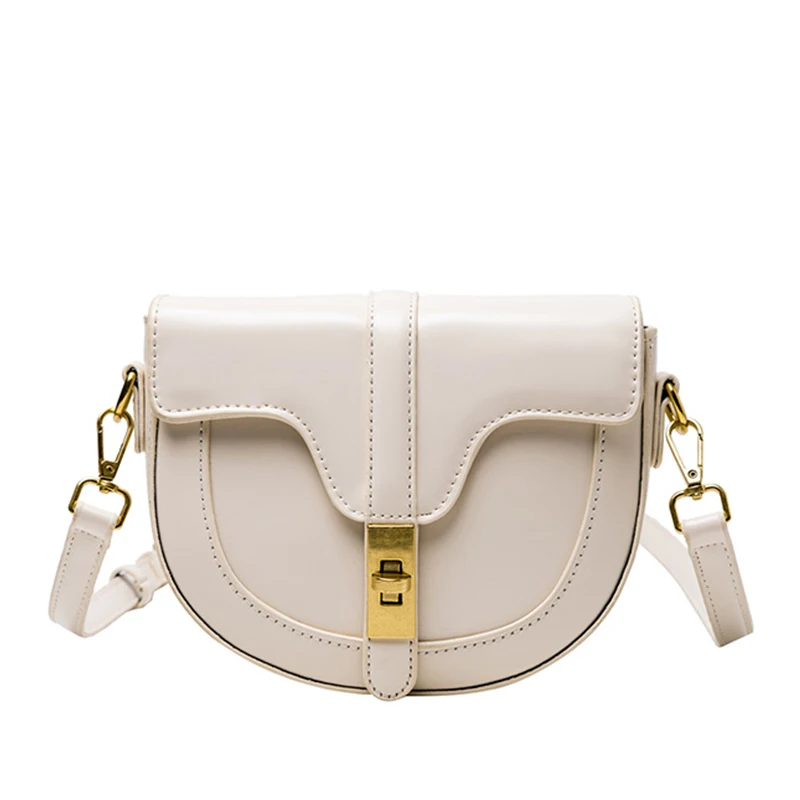 

Solid Color Saddle Bag 2020 Fashion New High Quality PU Leather Women's Designer Handbag Lock Flip Shoulder Messenger Bag