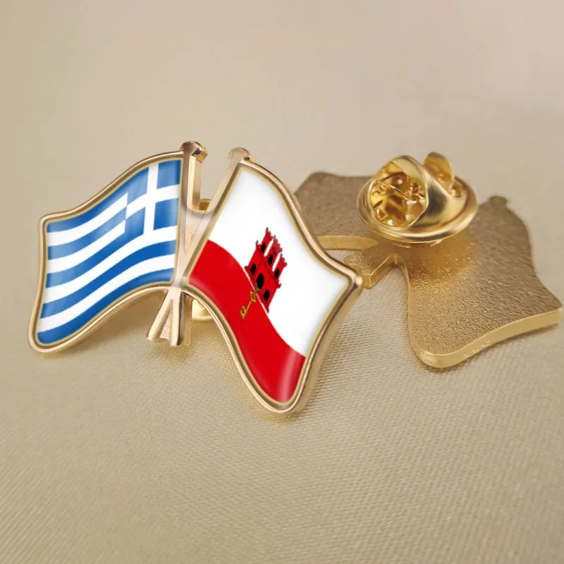 

Greece and Gibraltar Crossed Double Friendship Flags Lapel Pins Brooch Badges