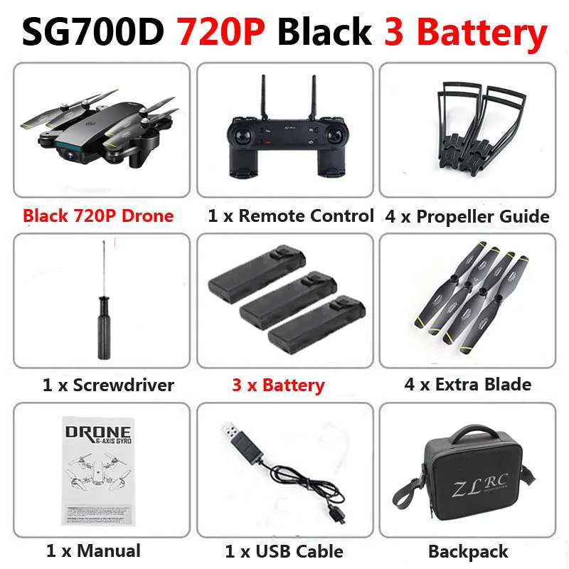 Black 1080P 3b Bag SG700-D Профессиональный складной Дрон с двойной камерой 1080P 720P 4K Selfie WiFi FPV оптический поток RC Квадрокоптер вертолет XS809S - Цвет: Black 1080P 3b Bag