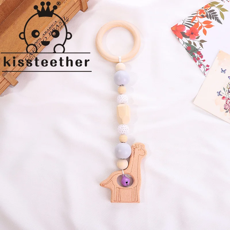 

Kissteether Baby Wooden Teether Pacifier Clip Chain Beech Rodent Ring Baby Nursing Rattle Food Grade Perle Silicone Bead Toy Set