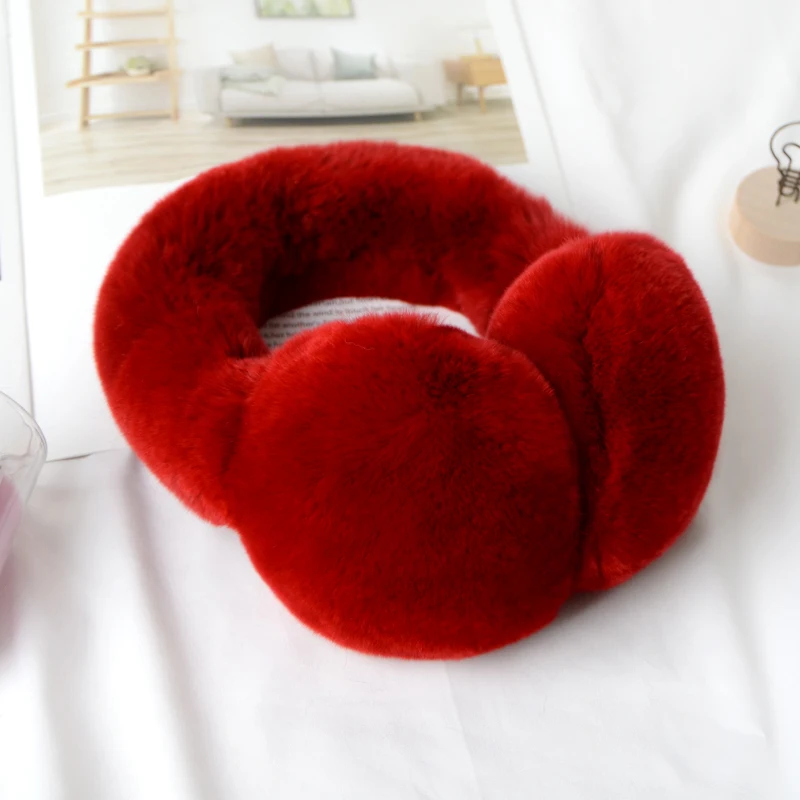 Red Новые меховые наушники для женщин с натуральным кроличьим мехом, зимние теплые наушники, рождественские подарки для милых девушек, 17 цветов - Цвет: Red