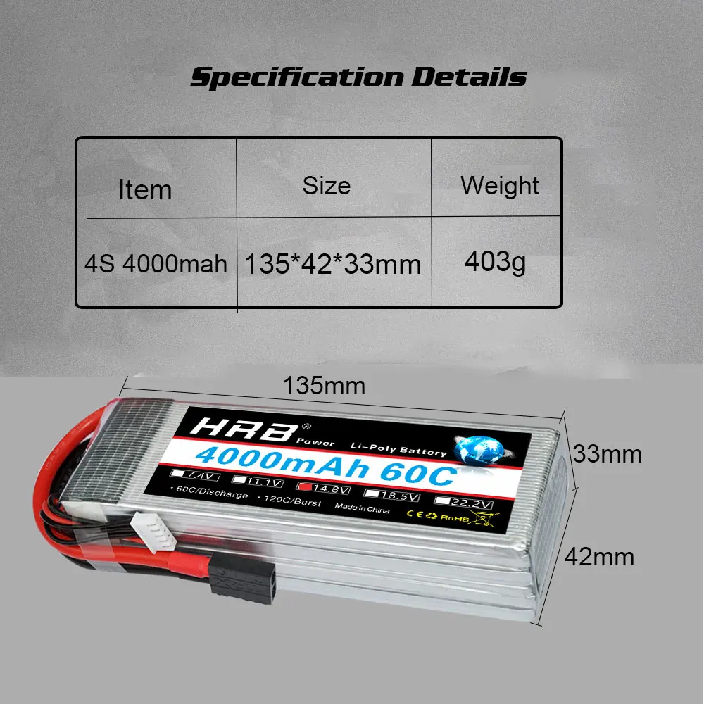 12 пакеты hrb rc lipo батарея 4s 148 v 4000 мач 60c с xt60