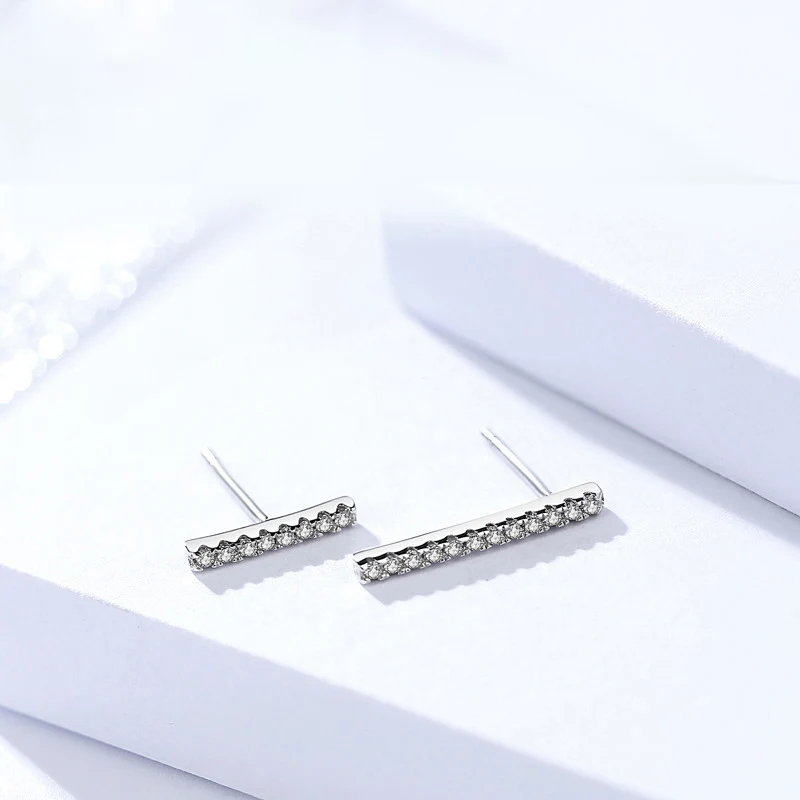 

FNJ Asymmetric Earrings 925 Silver Jewelry Original Pure S925 Sterling Silver Stud Earring for Women White Zircon