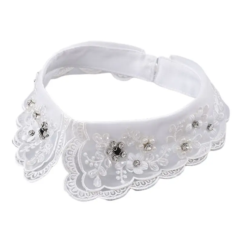 

Women Fashion Imitation Pearl Fake Collar Detachable Dual Mesh Lapel Necklace PXPB