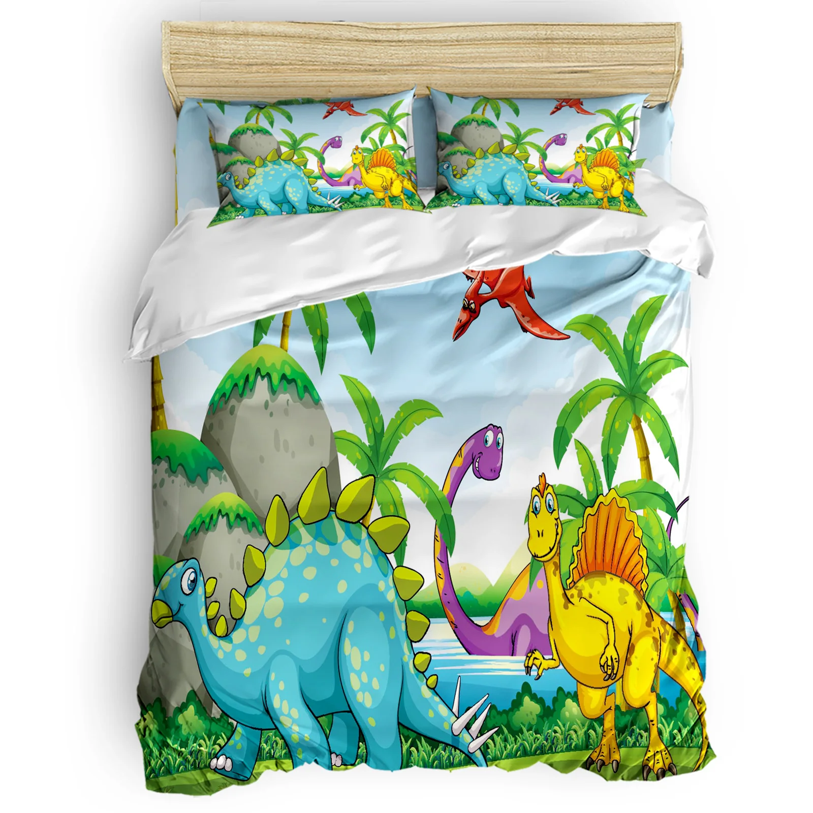 

Комплект постельного белья с динозавром, кокосовым деревом, джунглей, лесом, мультяшным рисунком Юрского периода