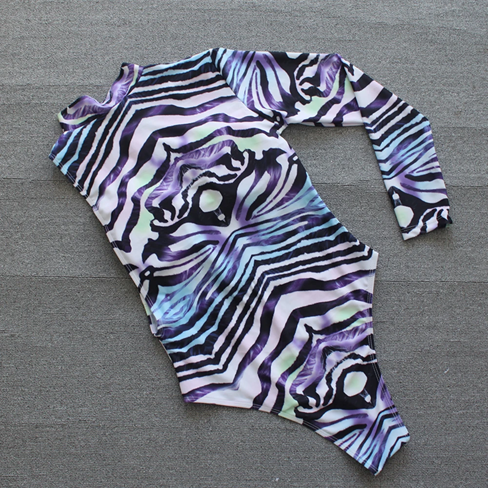 

Women One Piece Swimsuit Long Sleeves Swimwear 2021 New Bodysuit Monokini Print Bathing Suits Summer Beach Wear Swimming Suit XL