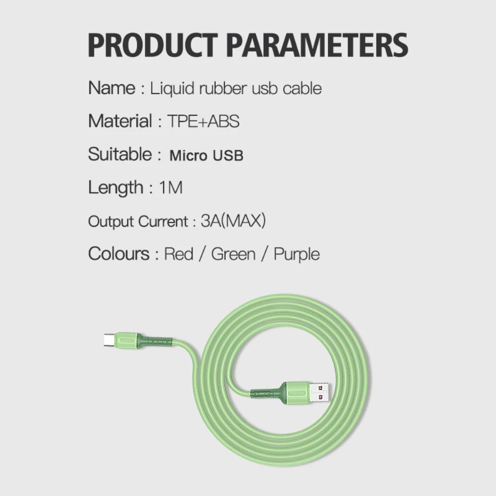 Микро USB кабель 3A быстрой зарядки жидкость мягкий силиконовый для Samsung S6 Xiaomi Android