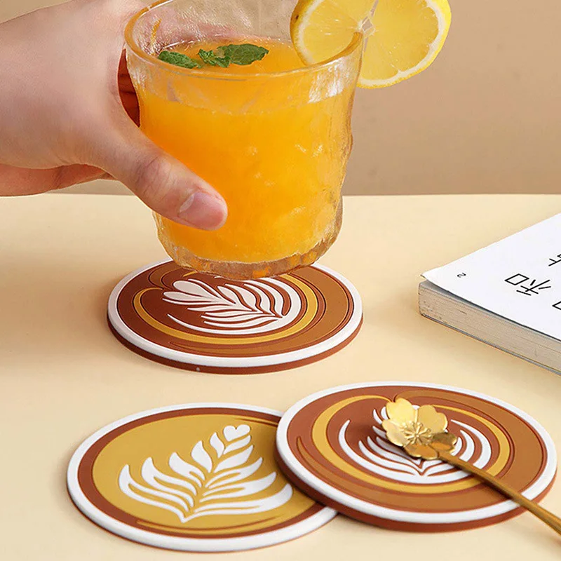 

1Pcs Coffee Garland Cup Coaster PVC Heat-resistant Non Slip Mat For Water Cup Mug Placemat Hot Drink Holder Home Decor 10x10cm