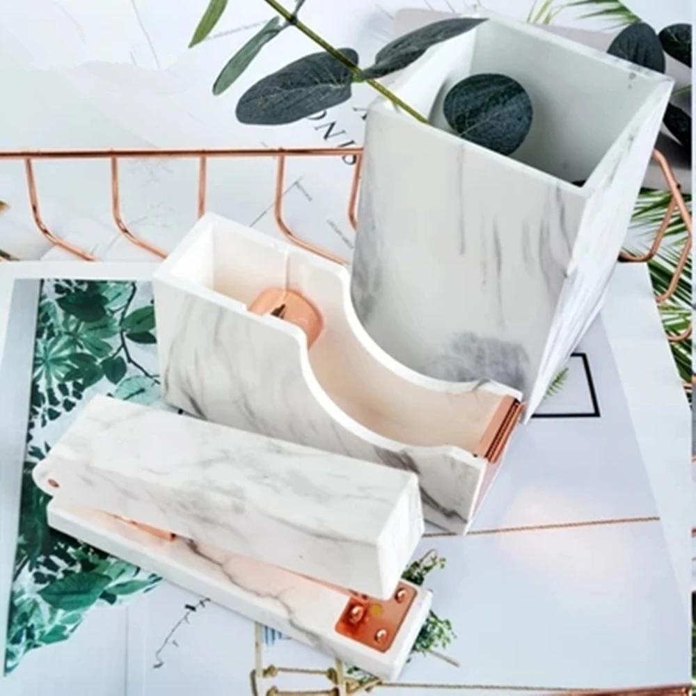 Мраморный степлер стандартная фотография с розовым золотым стержнем для офиса