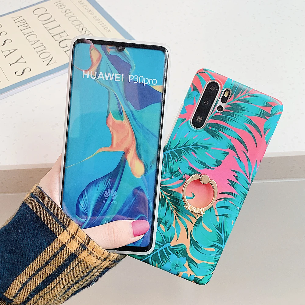 Чехол для телефона в стиле ретро с листьями и цветами кольцом держателем Huawei P20 P30