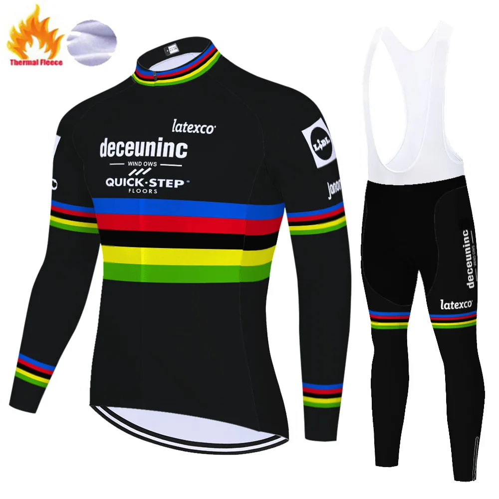 Термальность флис uniforme ciclismo hombre QUICK STEP Длинные рукава Велоспорт Джерси 9D