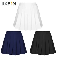 girls solid high waist pleated skirt casual skate tennis student school dance team uniform a line mini skirts with lining shorts