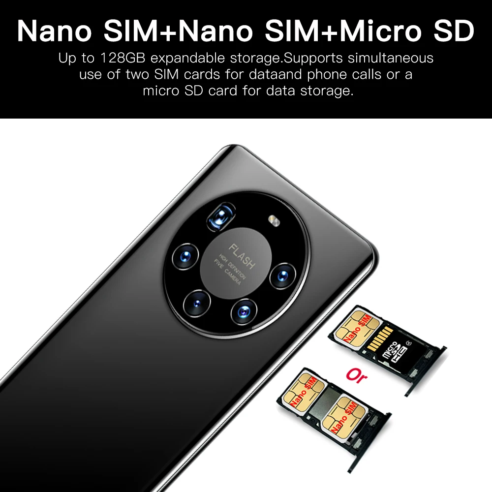 

Newest Mate40 Pro+ Smartphone 7.3Inch Full Screen Deca Core 6000mAh 12GB 512GB 4G LTE 5G Network Mobile Phone