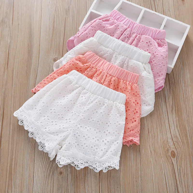 

Girls' Shorts Thin Summer Clothing Outerwear Hot Pants Pure Cotton Lace Ruffle Pants Middle and Big Children's Summer Pants