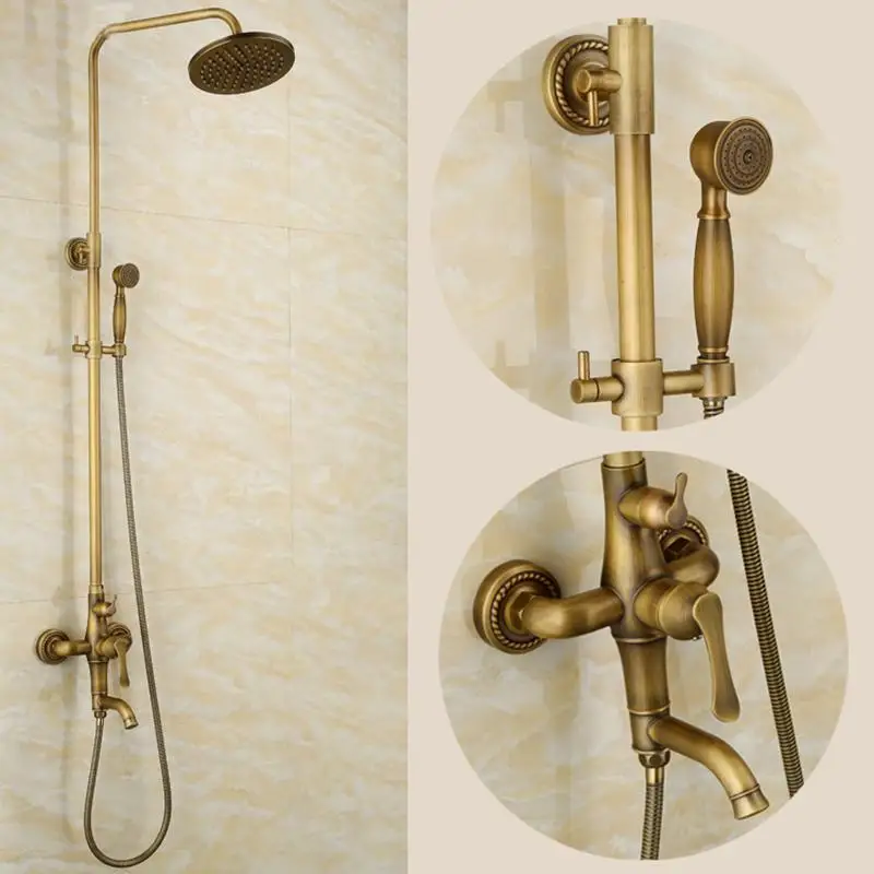 Смесители для душа роскошный настенный ручной набор из античной латуни ванной