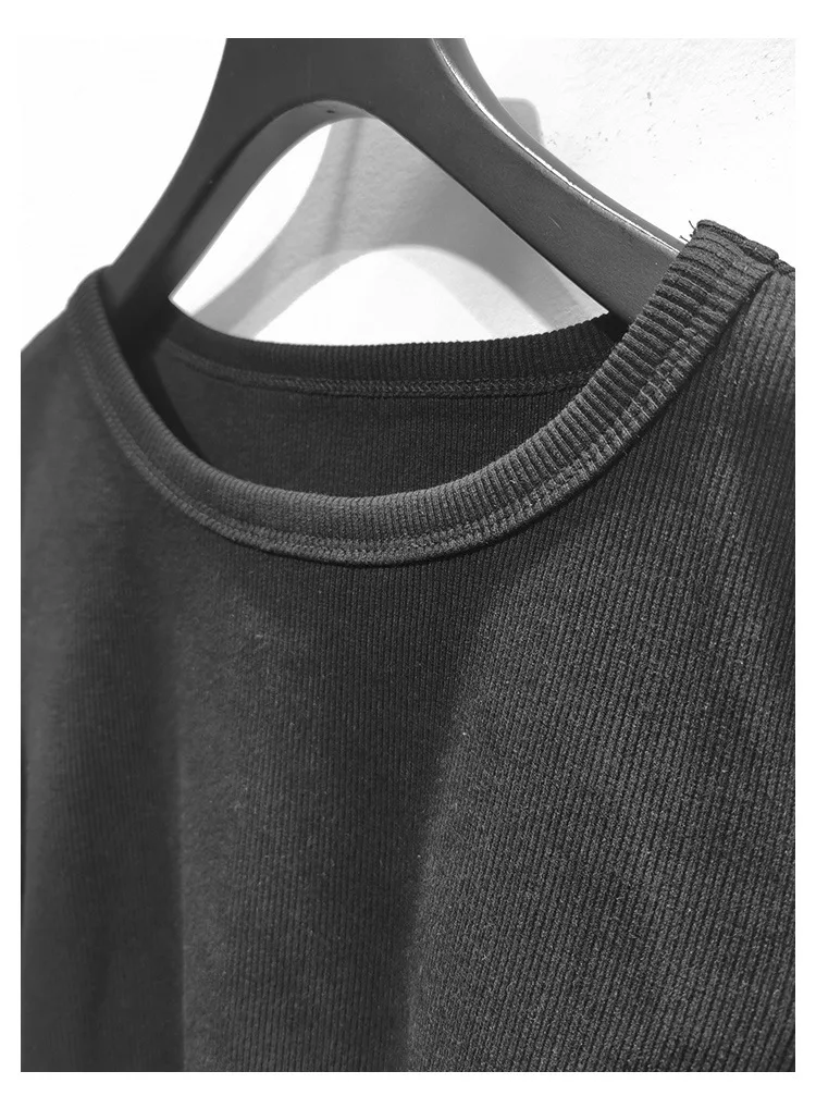 

High Quality Spring and Summer New Threaded Fabric Knitted Slim Short-sleeved Top T-shirt Female Trend