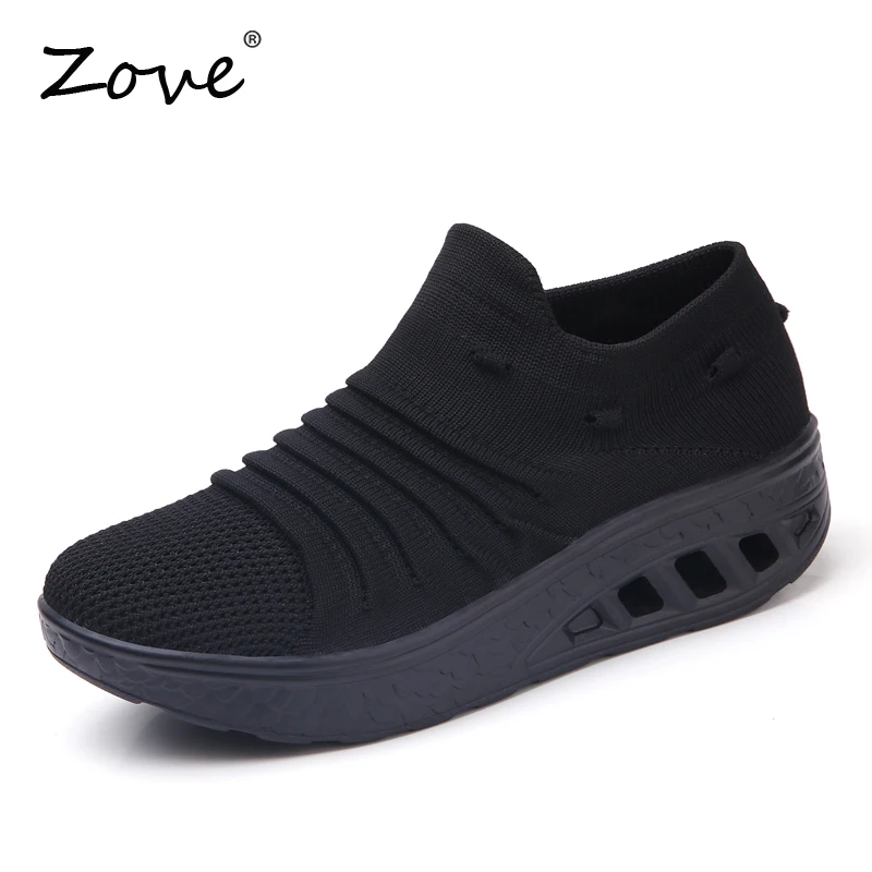 Женские кроссовки на плоской подошве ZOVE слипоны платформе дышащие сетчатые