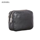 Кошельки для монет Alisara на двойной молнии, Дамский Кожаный клатч из первого слоя, мужской повседневный бумажник для кредитных карт, мешочек для мелочи