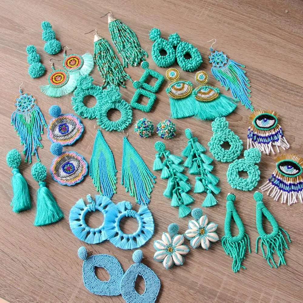 

Bohemian Handmade Cotton Silk Fabric Long Fringe Beads Earrings Women Statement Drop Earrings Hanging Earrings Wedding Jewelry