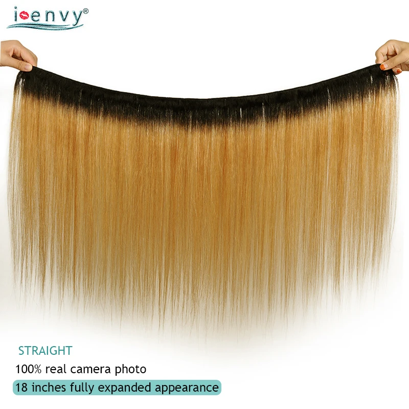 T1B 27 Омбре блонд пучки с кружевной застежкой Прямые Цветные бразильские