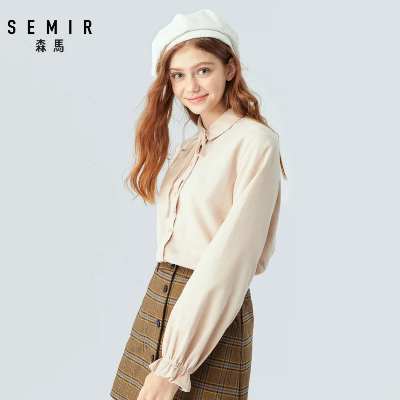 Женская Вельветовая рубашка SEMIR с длинными рукавами и лацканами в виде листьев