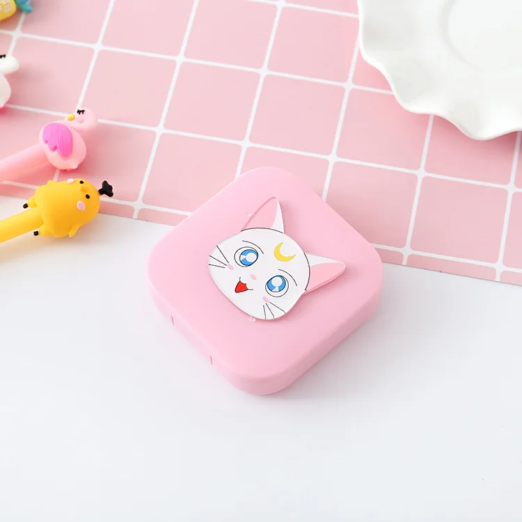 

Cartoon Cute Pink Girl Animal Chinese Word Portable With Mirror Contact Lens Case For Women Friends Gift Contact Lenses Box