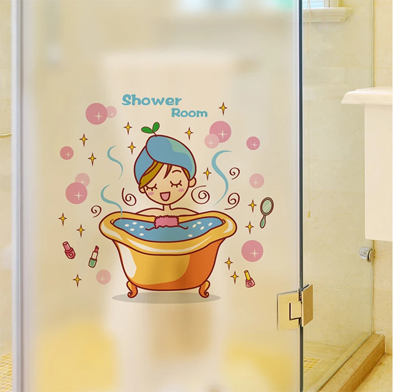 

Lovely Girl In the Bath Glass Door wall sticker Shower Waterproof bathroom Home Decoration Art Decals Stickers wallpaper