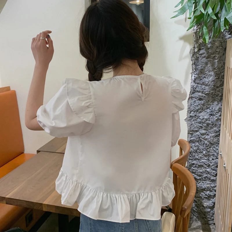 

TIGENA Women Summer Blouses and Shirts 2021 Korean Fashion Kawaii Ruffles Short Sleeve Tops Feminine Blouse Female Chemisiers
