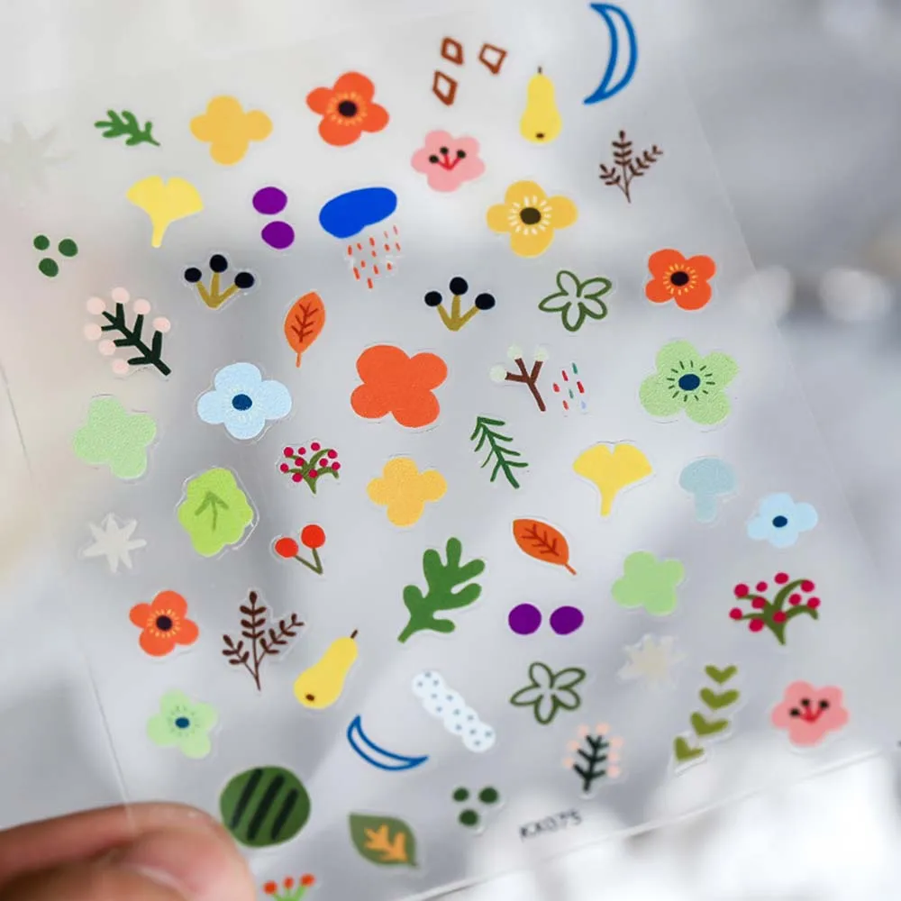 

1 шт. 5D наклейка для ногтей, рельефные красочные милые клейкие наклейки для ногтей с цветами, листьями, наклейки для ногтей, украшения для ног...