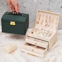 new large capacity jewelry storage box multi layer home earrings necklaces organizer case locking flannel make up holder boxes