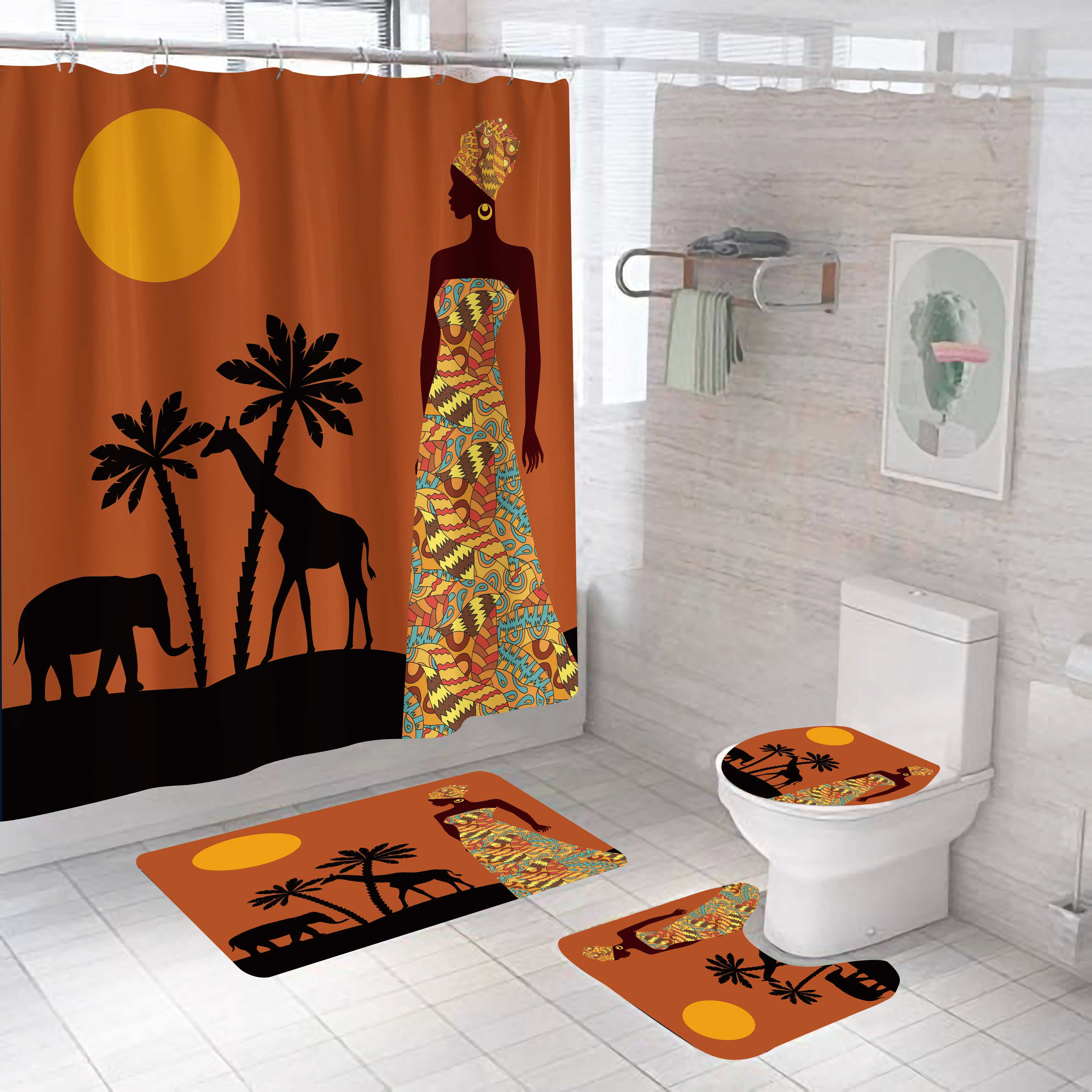 Занавеска для душа африканская девочка большой набор ковриков с ковровым