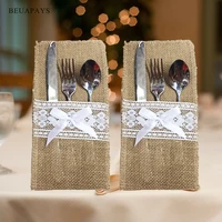 20pcs linen pockets knife and fork bag diy tableware wedding birthday baby shower party favors decoration for home accessories