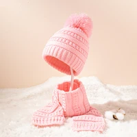 childrens hat and scarf set combination solid jacquard single wool ball windproof warm hats for baby unisex warm scarf suit