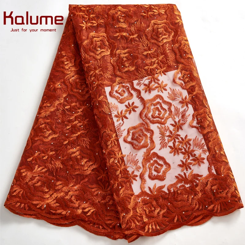 

Kalume African Tulle Lace Fabric Stones 2022 Nigerian French Net Lace Fabric High Quality For Sew Party Wedding Party F2653