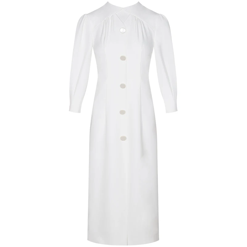 Осеннее длинное белое платье YIGELILA однотонное элегантное трапеция до середины