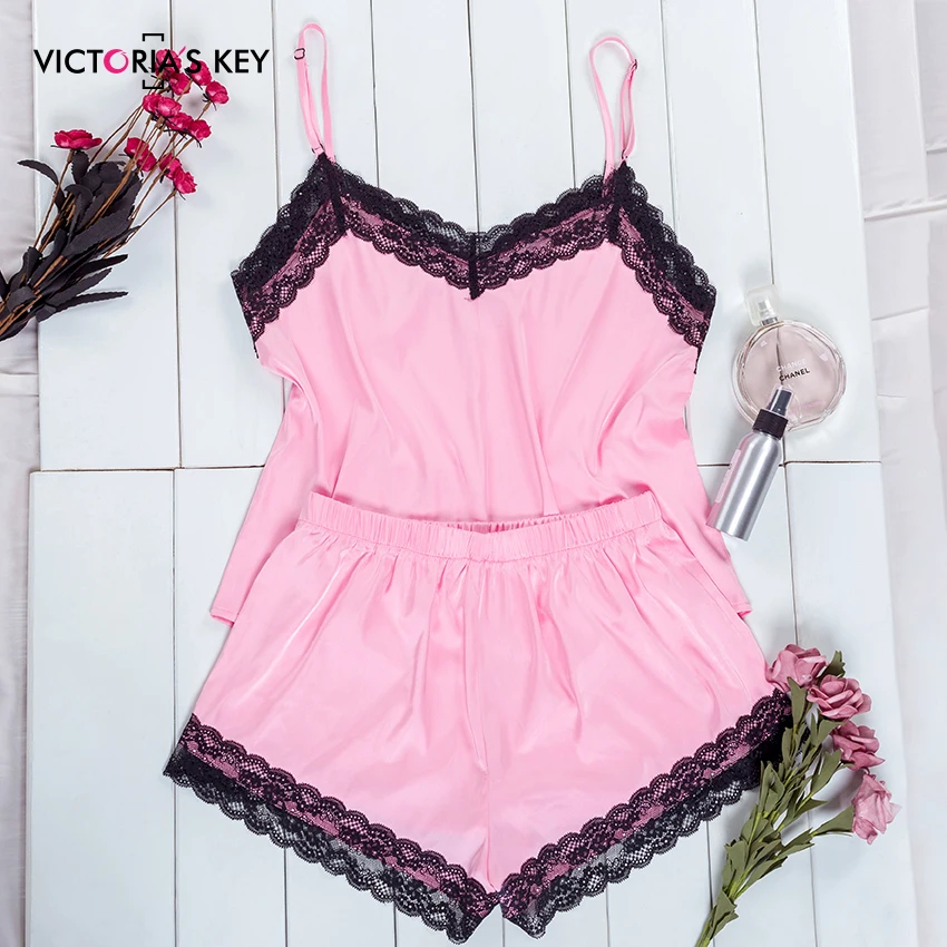 Викторианский ключ цветочные кружева Cami и атласные шорты женская одежда для сна