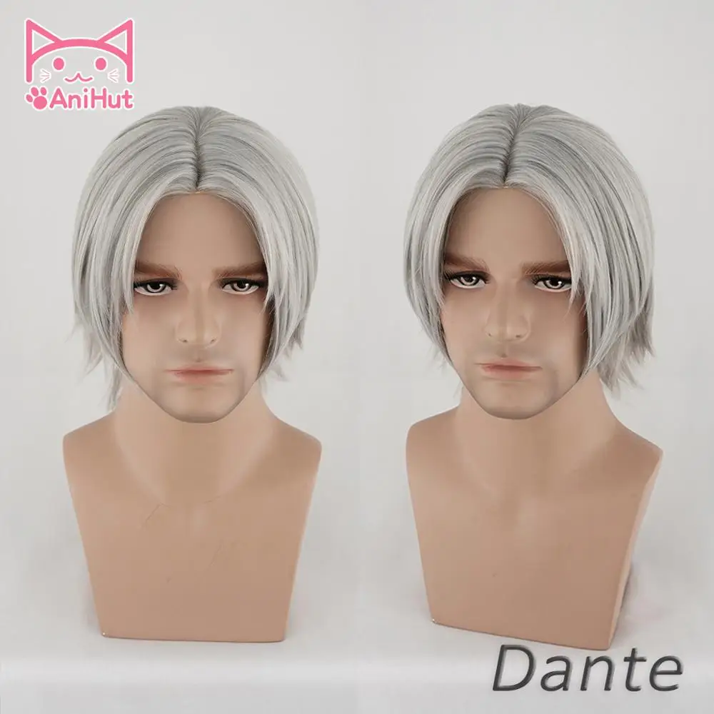 Парик серебристо серый цвета [anihut】dante косплей короткие прямые волосы