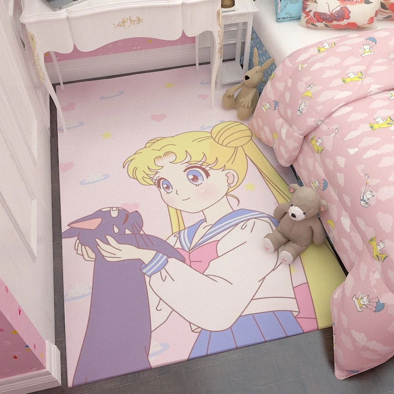 Cute Pink Cat Anime Floor Big Rug Carpet Bedroom Doormat Non-slip Mat Cartoon Girls Gift Tapete Peludo Decoration Chambre Femme | Дом и сад