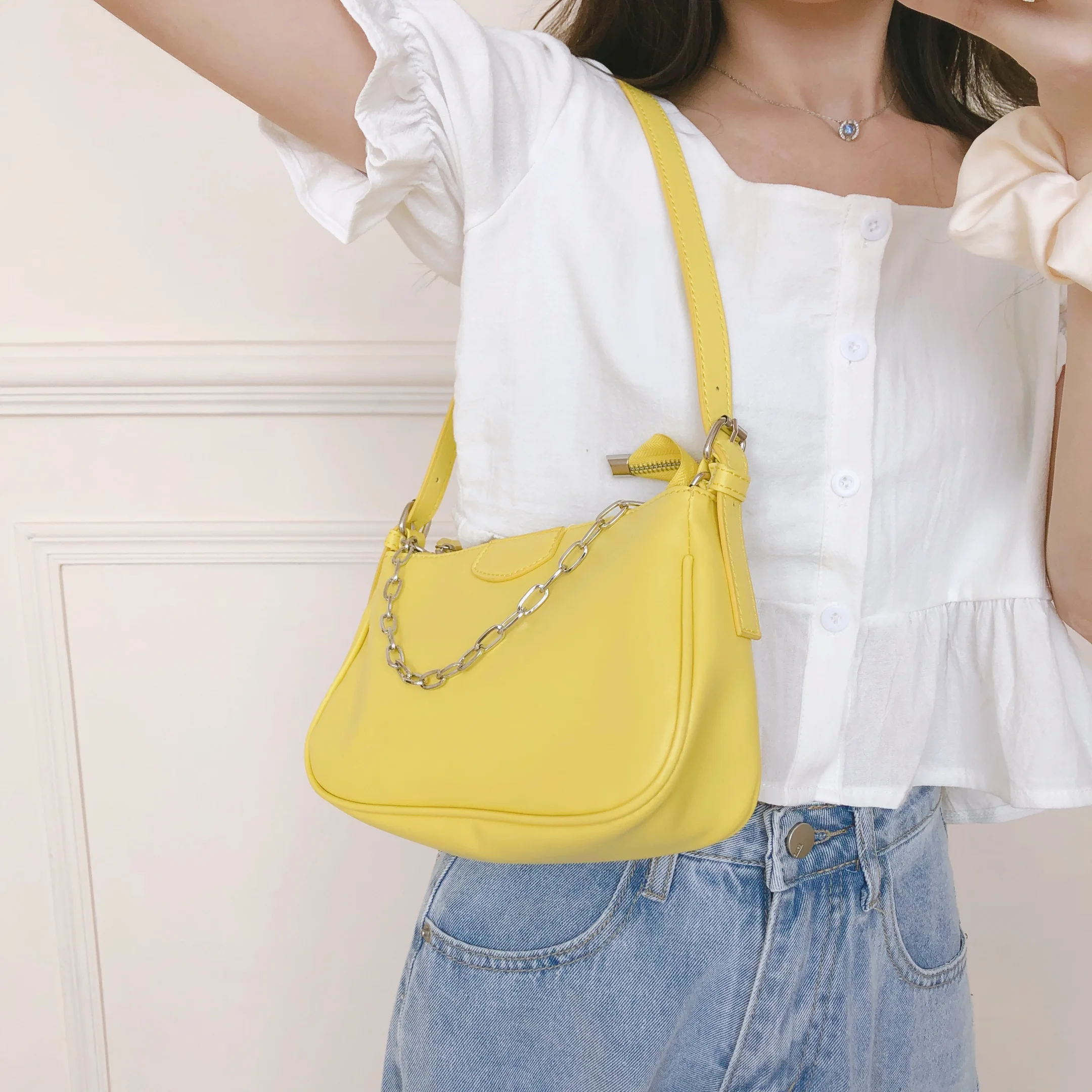 

Simple Nylon Ladies Underarm Bag Fashion Candy Color Women Chain Small Shoulder Armpit Bags Elegant Female Purses Handbags Tote