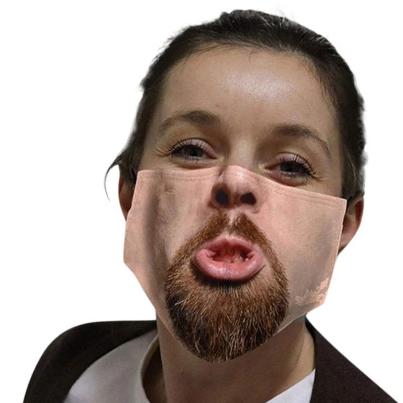 

7Pcs Funny Expression Dustproof Face Mask 3D Beard Kiss Lips Print Face Cover