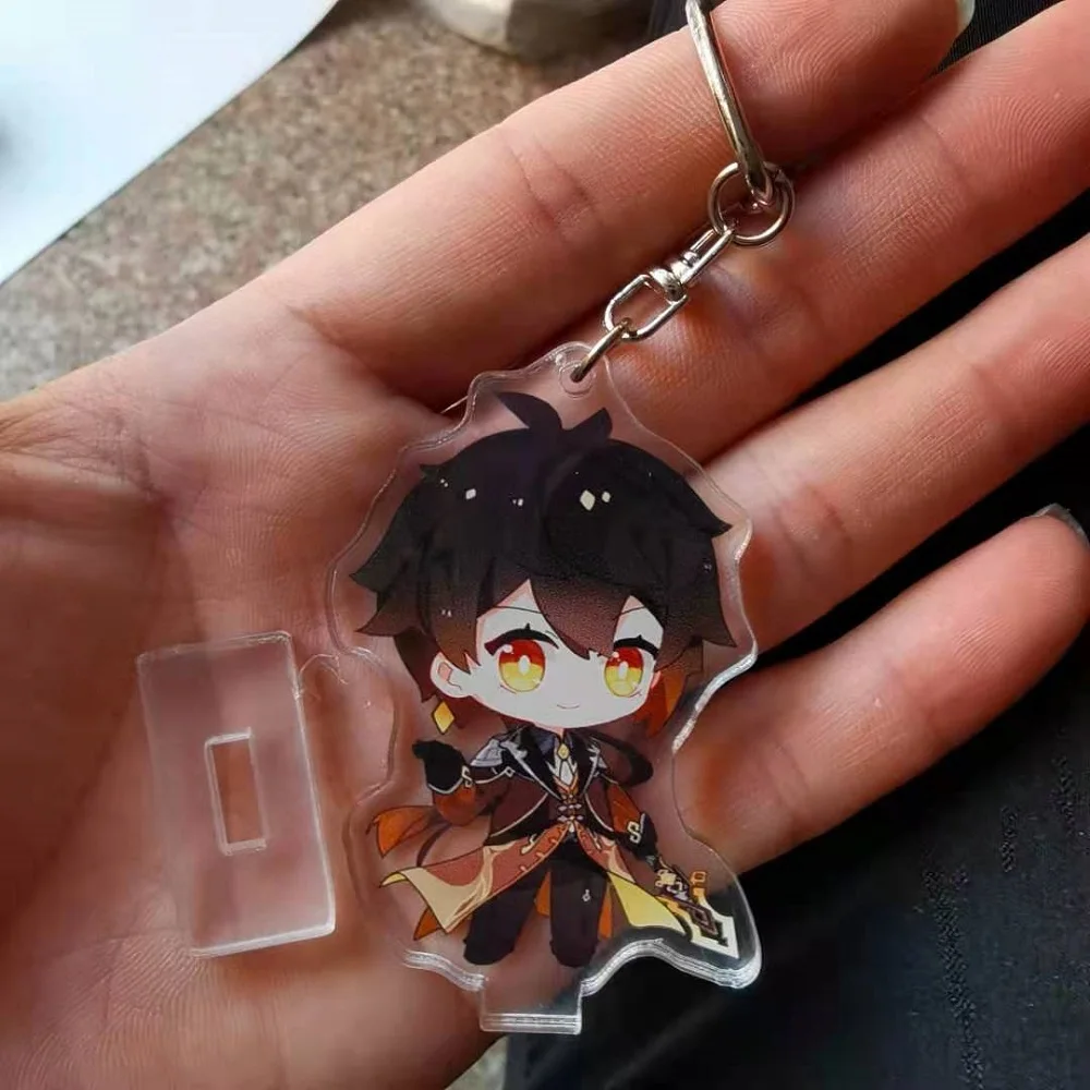 

2021 Fashion Keychain Anime Genshin Impact Zhongli Diluc Venti Paimon Keyring Base Acrylic Stands Keyring Gift For Fans