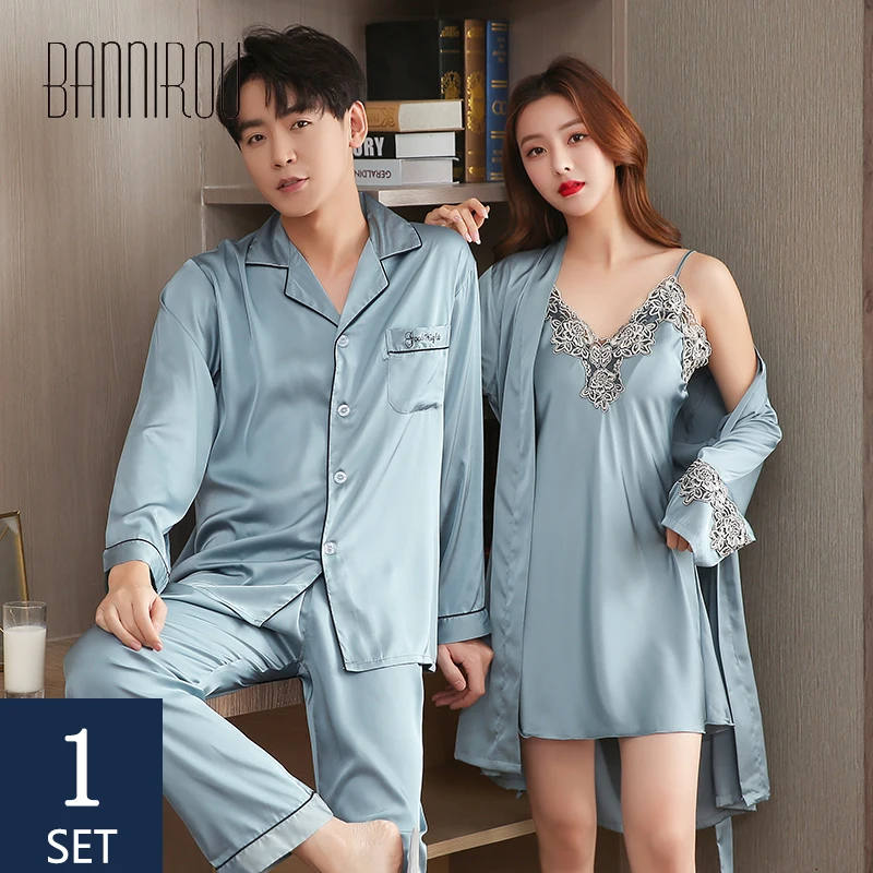 

BANNIROU Women's Robes Spring Women's Pajamas Couples Robes For Satin His-and-her Women's Nightgown Robe Women's bathrobe women