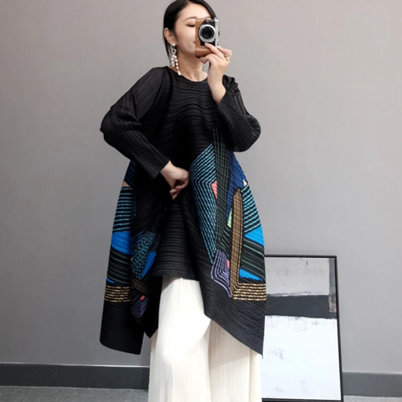 Женское плиссированное платье DEAT Повседневный пуловер с высокой эластичной