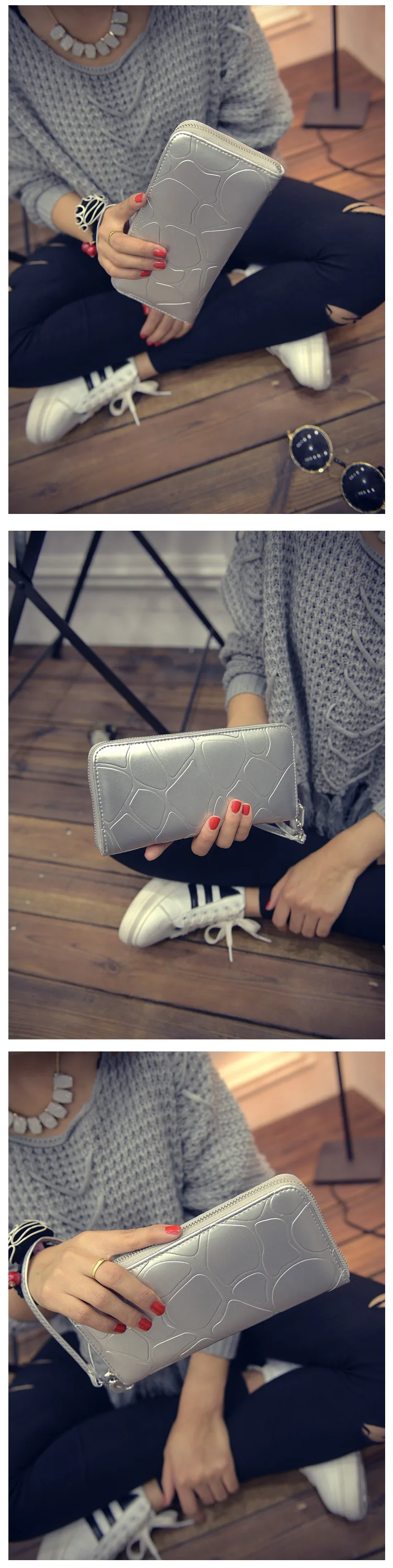 BXX Sac/ модный длинный полиуретановый пакет, однотонный кошелек с каменным узором, клатч, сумка, посылка для карт 19K-a122