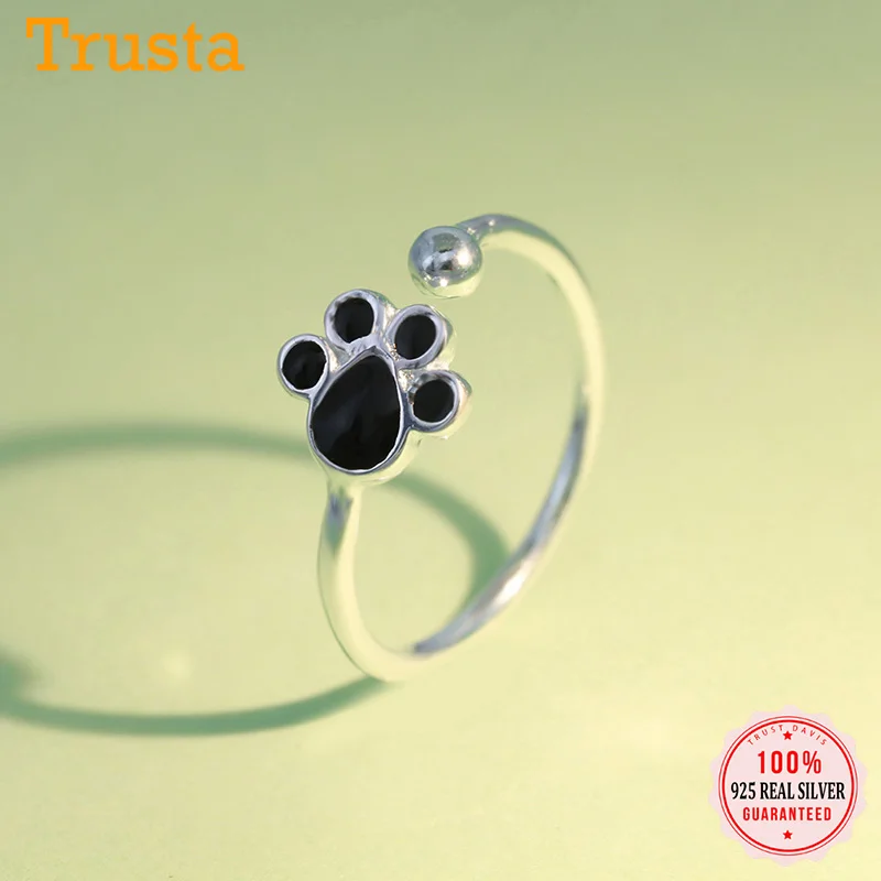 Trustdavis кольцо из стерлингового серебра 925 пробы с черными кошачьими собаками и