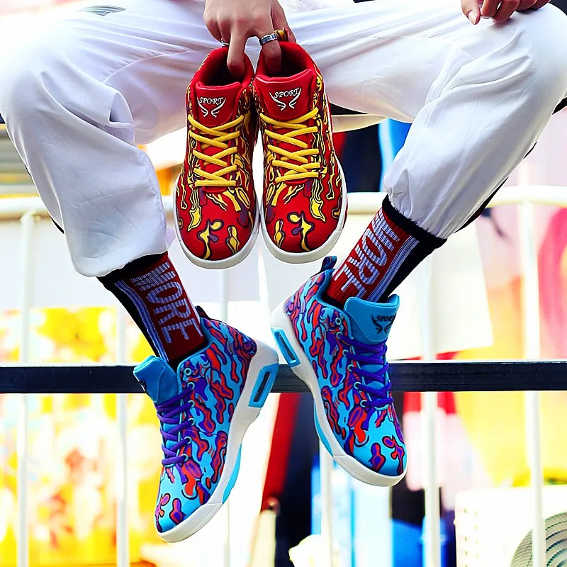 Couple shoes exclusive new unisex sneakers basketball shoes men's casual shoes colorful cloth design high elastic air cushion