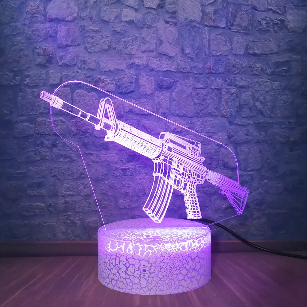 Фото 3D лампа PUBG Submachine Gun M416 настольная Led сенсорный сенсор 7 цветов меняющий Ночник 3D лампа PUBG Submachine Gun M416 настольная Led сенсорный сенсор 7 цветов меняющий Ночник