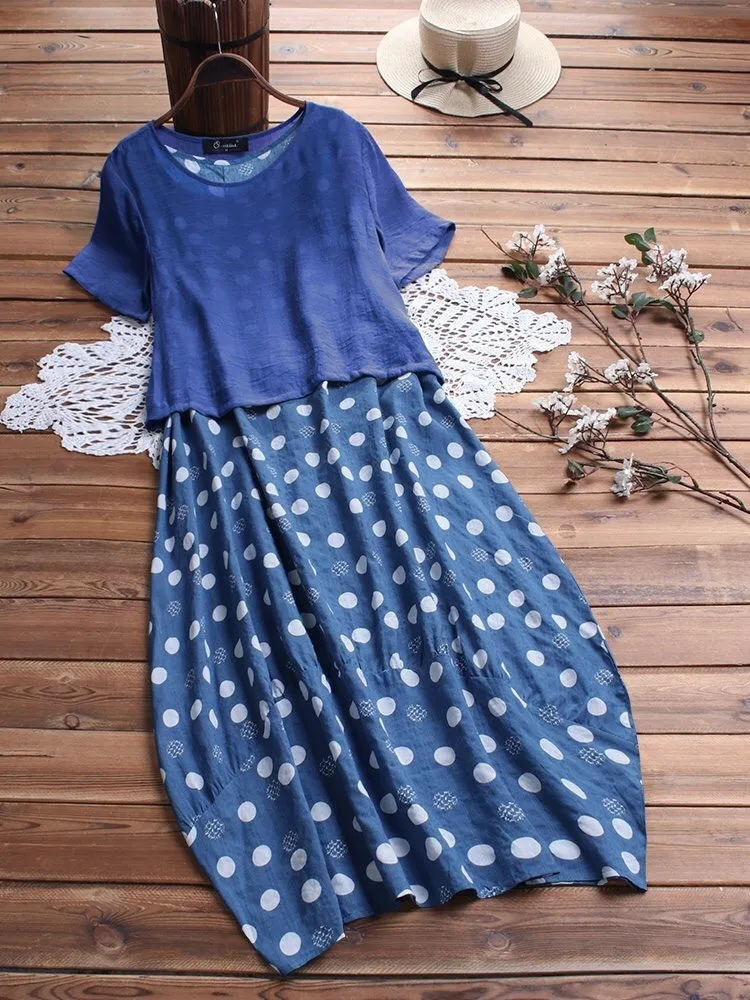 Женское платье с круглым вырезом повседневное Свободное длинное в горошек