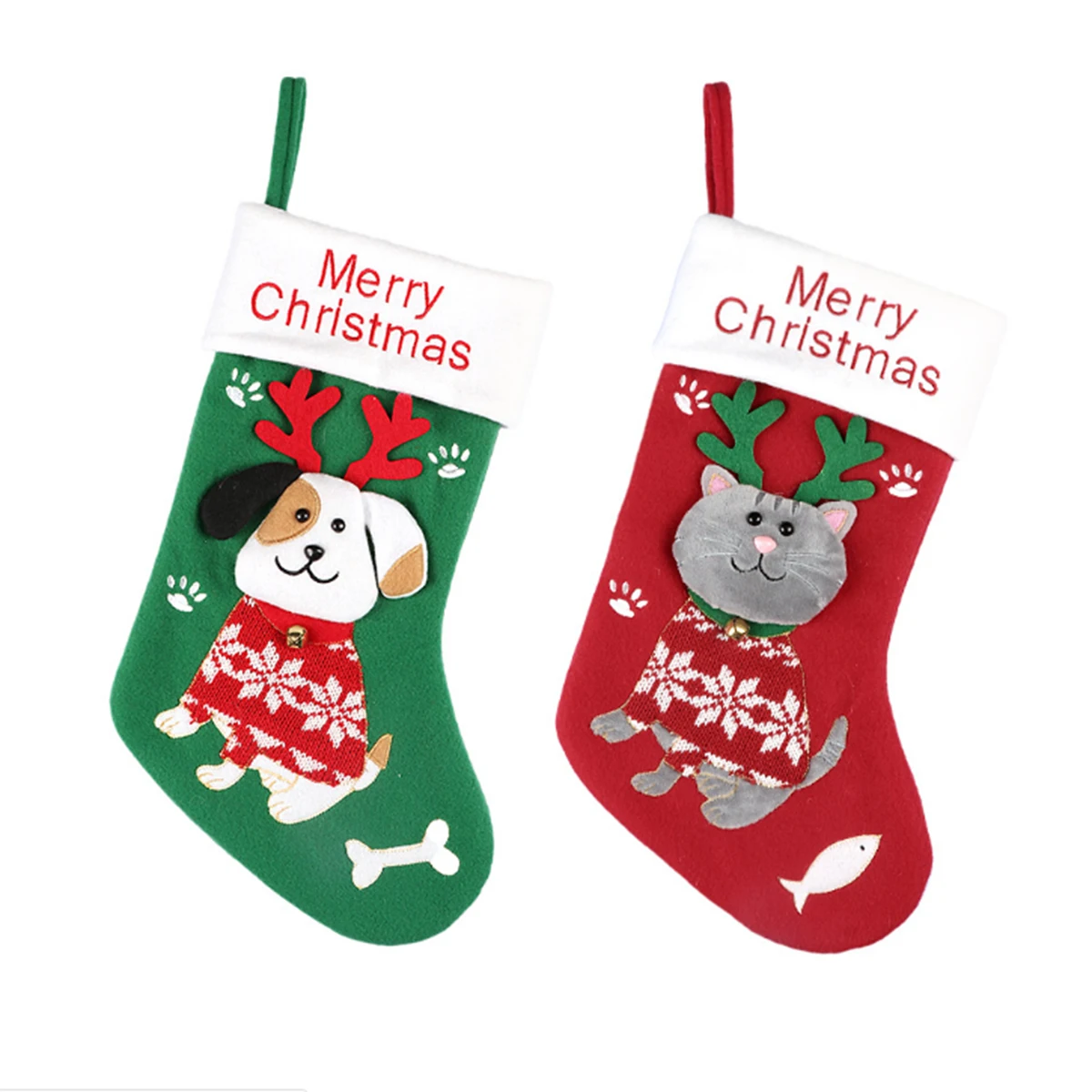

Новинка 2022, рождественские Украшенные чулки, милые рождественские носки с мультяшным котом и собакой, подарочные пакеты, Рождественские Подвески на заказ, подарок